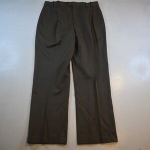 Vtg Greg Peters 33x30 Tan Brown 100% Wool Pleated Cuffed High Waist Dress Pants